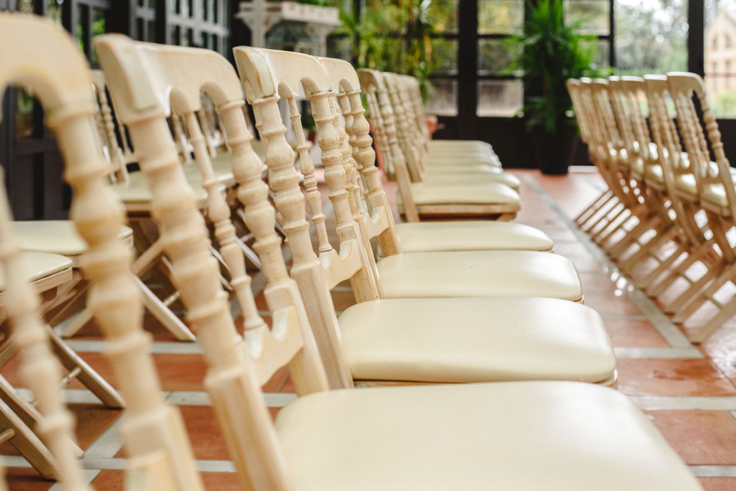 white chairs lined up